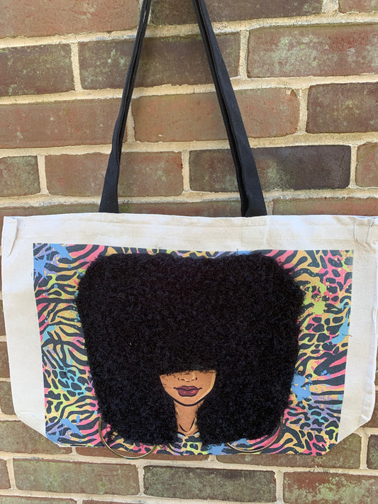 Sista Girl Tote Bag, Afro Puffs, Afro American Woman, Canvas Bag