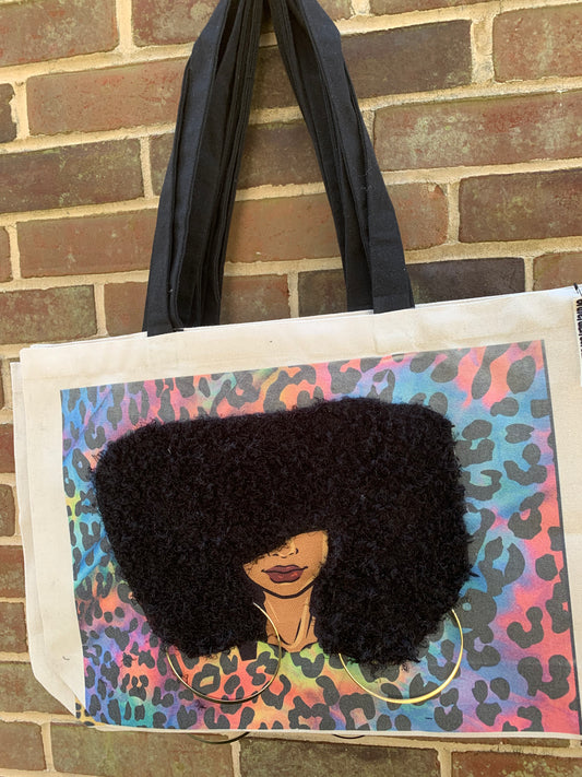 Sista Girl Tote Bag, Afro Puffs, Afro American Woman, Canvas Bag