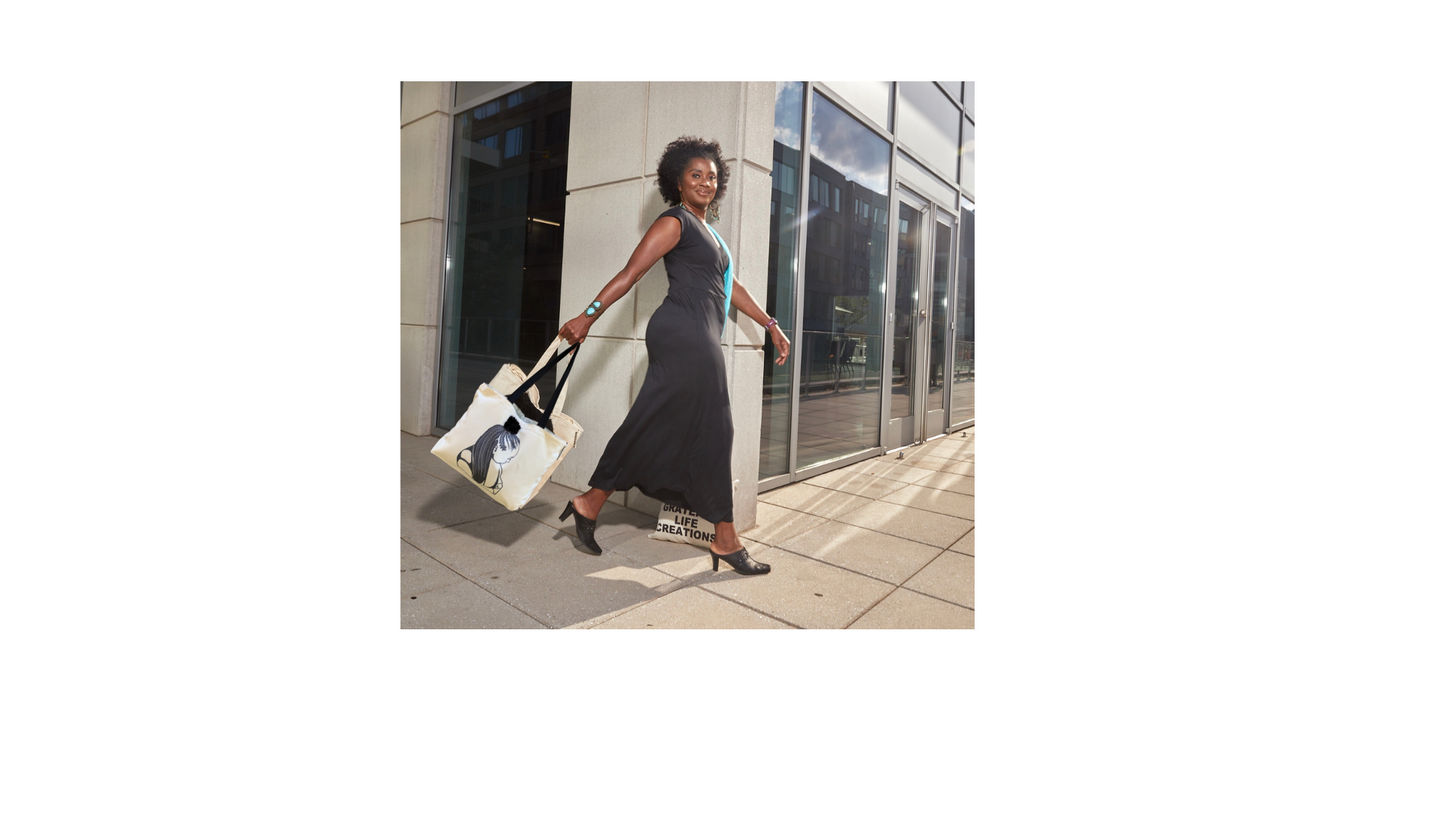 Textured Tote Bag, Corn Rows, Afro Puff, Afro American Woman, Canvas Bag
