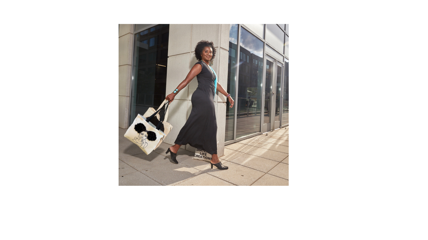 Textured Tote Bag, Afro Puffs, Afro American Woman, Canvas Bag