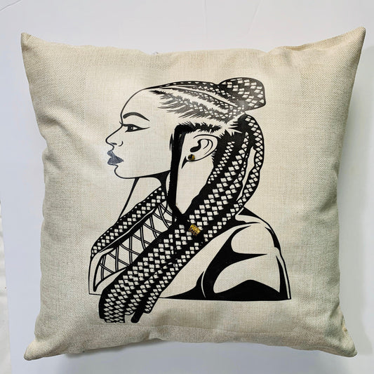 Cornrow Lady Handmade Throw Pillow with Custom Printed Pillow Cushion Cover Decorative Throw Pillow for Home Décor 16 x 16 inches