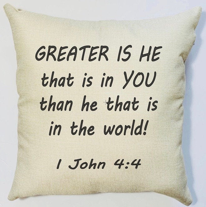 Greater is HE Scripture Pillow Cover Inspiration Cover, Black and Beige Pillow Cover, Home Decor, Bible