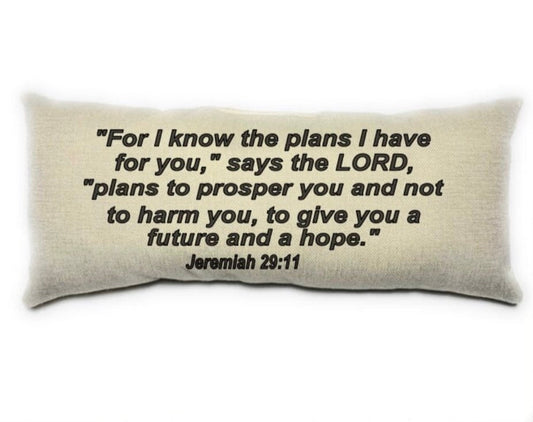 For I Know the plans, Jeremiah 29:11, Scripture, Christian, Lumbar Pillow, Black, Inspiration Cushion