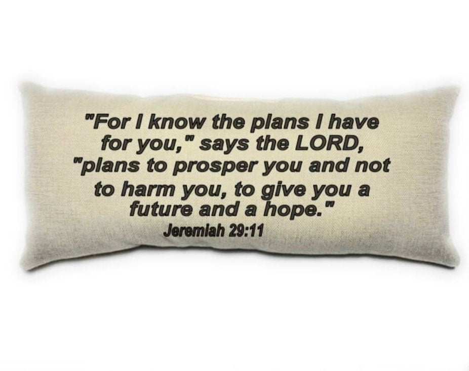 For I Know the plans, Jeremiah 29:11, Scripture, Christian, Lumbar Pillow, Black, Inspiration Cushion