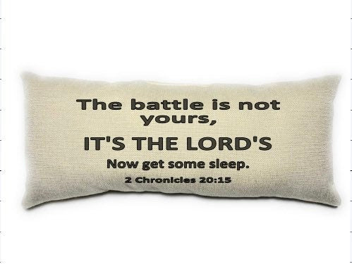 The Battle is not yours, Inspirational Pillow, Lumbar Pillow, Pillow, Black and Beige Cushion