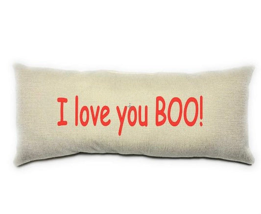 I Love You Boo, Love Pillow, Inspirational, Lumbar Pillow, Red and Beige Pillow, Home Decor