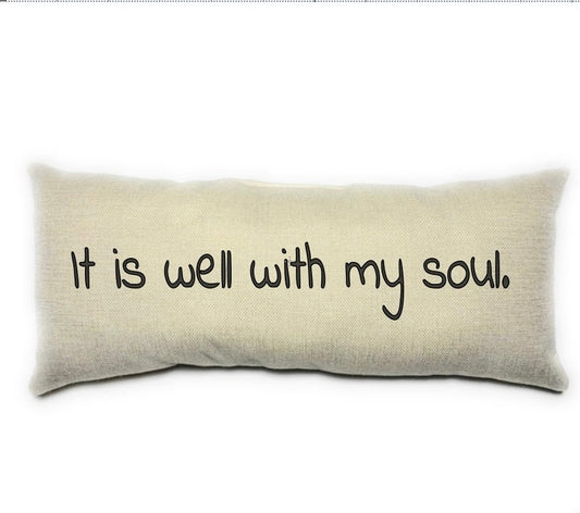It is Well With My Soul Lumbar Pillow Black and Beige Inspiration Home Decor