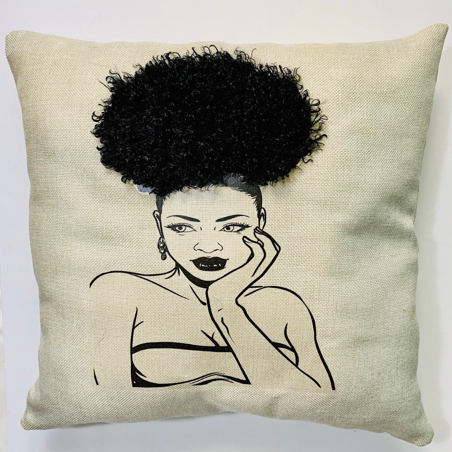 Afro Puff Lady Handmade Throw Pillow with Custom Printed Pillow Cushion Cove Decorative Throw Pillow  Home Décor 16 x 16 inches