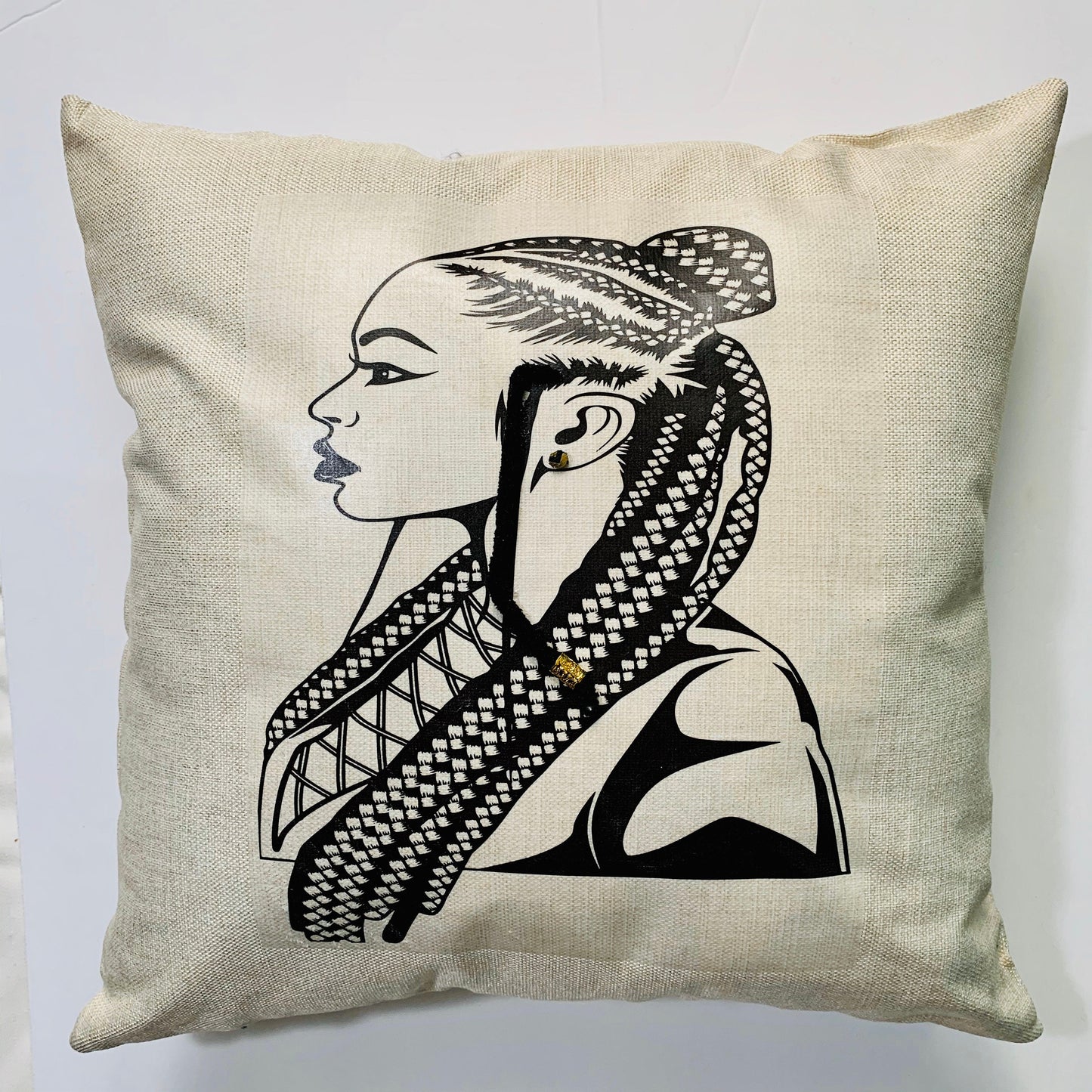 Cornrow Lady Handmade Throw Pillow with Custom Printed Pillow Cushion Cover Decorative Throw Pillow for Home Décor 16 x 16 inches