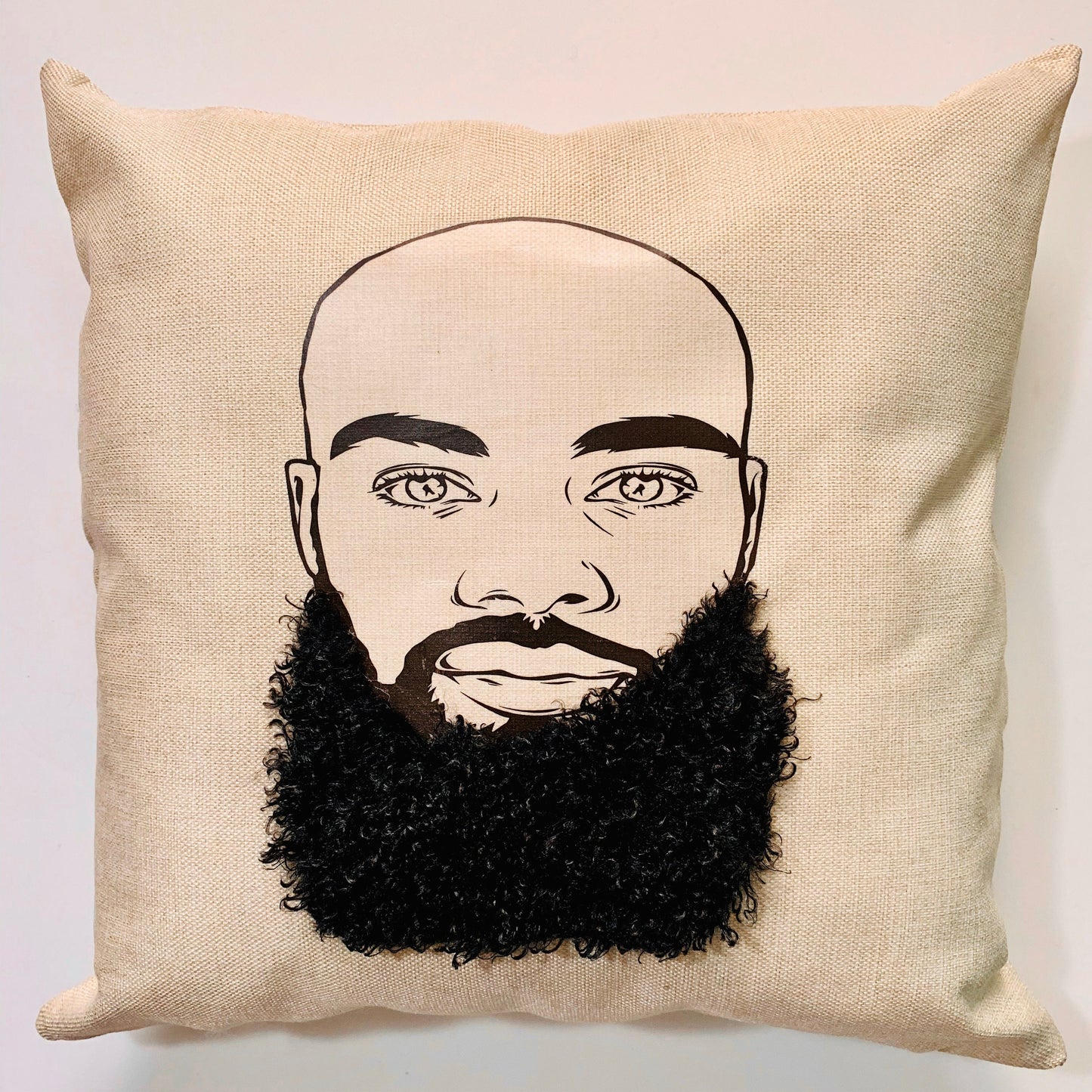 Bald Beard Man Handmade Throw Pillow with Custom Printed Pillow Cushion Cover Decorative Throw Pillow for Home Décor 16 x 16 inches