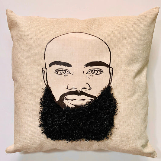 Bald Beard Man Handmade Throw Pillow with Custom Printed Pillow Cushion Cover Decorative Throw Pillow for Home Décor 16 x 16 inches