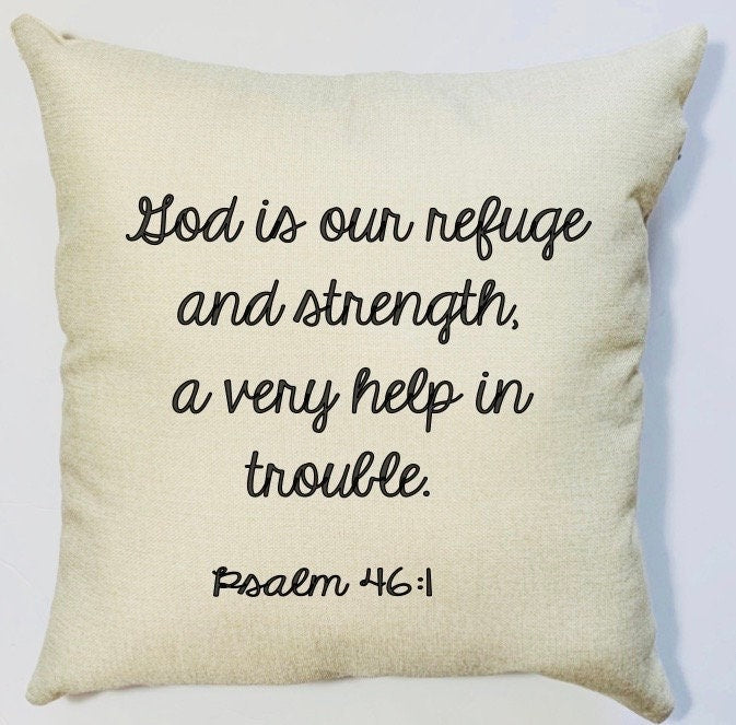 God is Our Refuge Scripture Pillow Cover Inspiration Cover, Black and Beige Pillow Cover, Home Decor, Bible