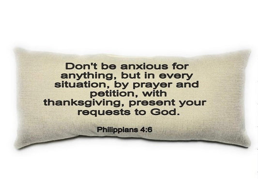 Don't Be Anxious Philippians 4:6 Scripture, Christian, Lumbar Pillow, Black, Inspiration Cushion
