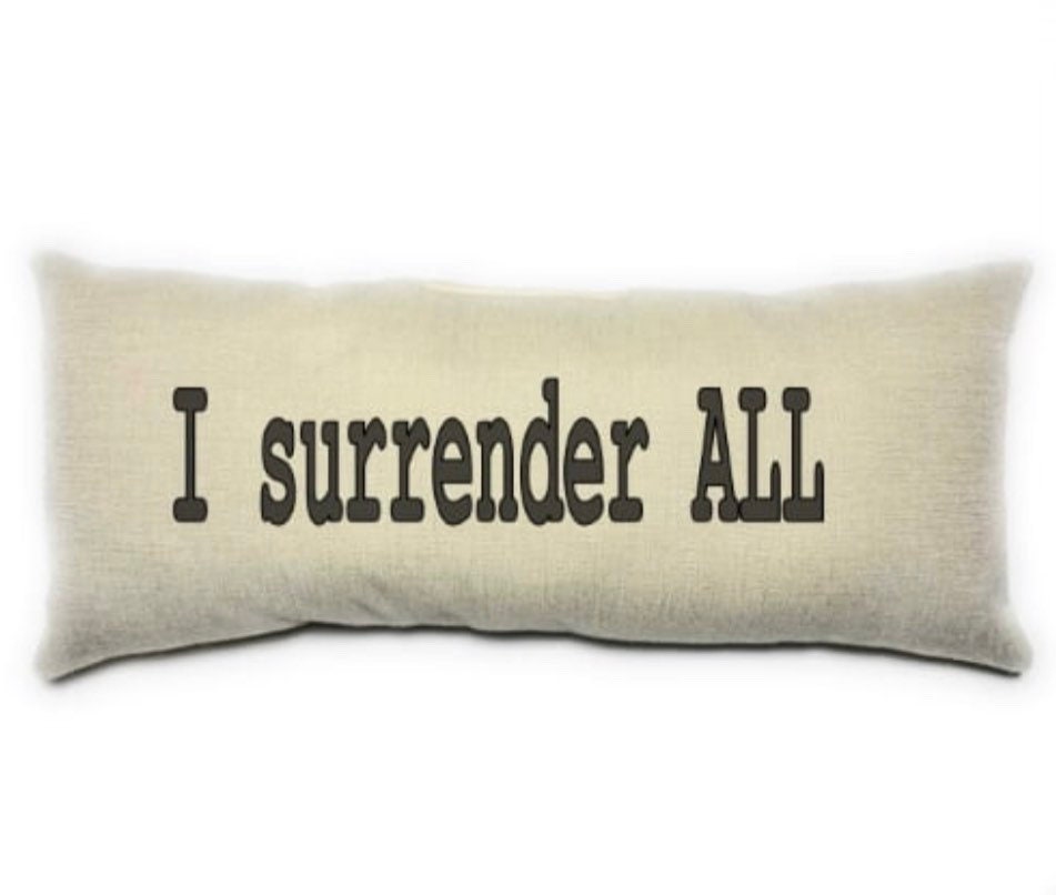 I Surrender All, Scripture Pillow, Inspirational Pillow, Black and Beige, Lumbar Pillow, Bible Cushion
