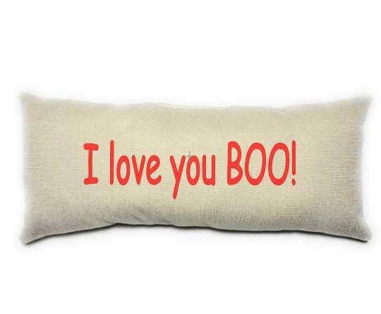 I Love You Boo, Love Pillow, Inspirational, Lumbar Pillow, Red and Beige Pillow, Home Decor