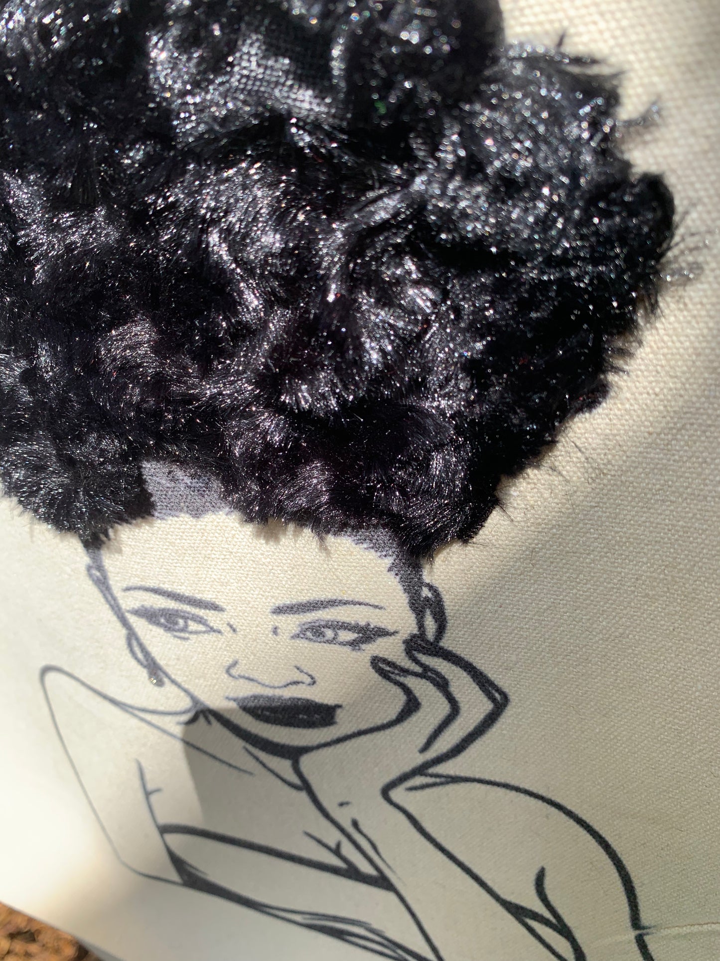 Textured Tote Bag, Afro American Woman Tote, Afro Puff, Canvas Bag