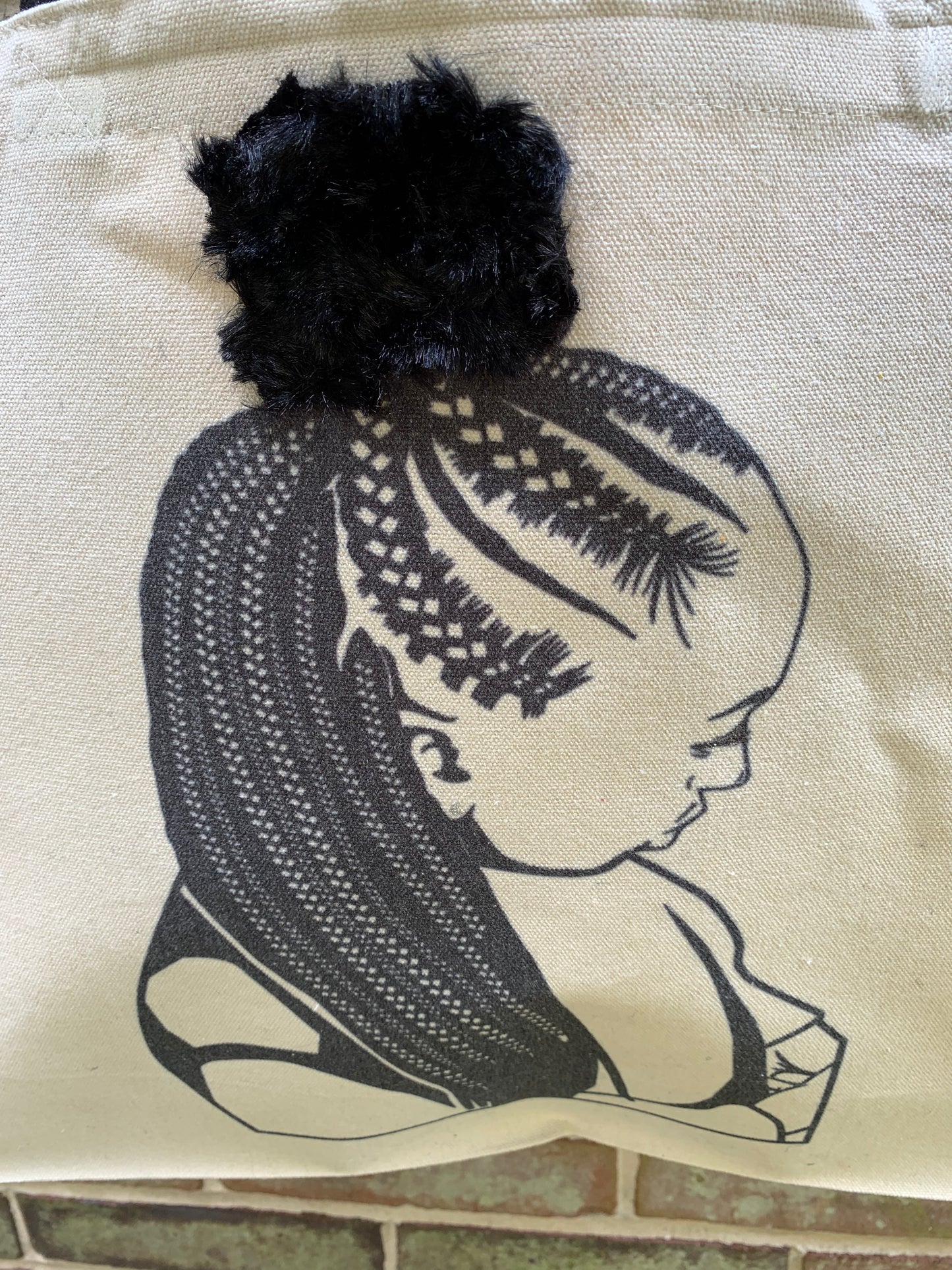 Textured Tote Bag, Corn Rows, Afro Puff, Afro American Woman, Canvas Bag