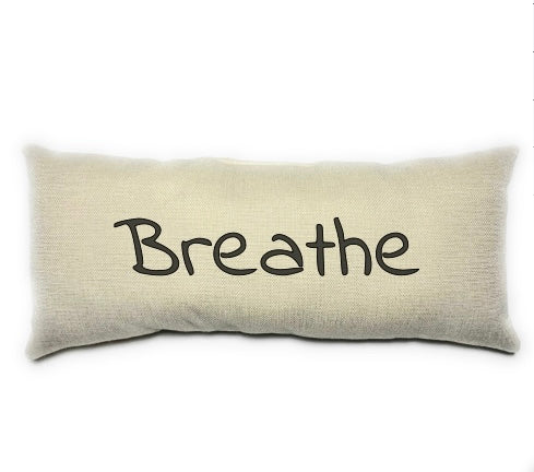 Breathe Pillow, Inspirational, Lumbar Pillow, Black and Beige Pillow, Home Decor