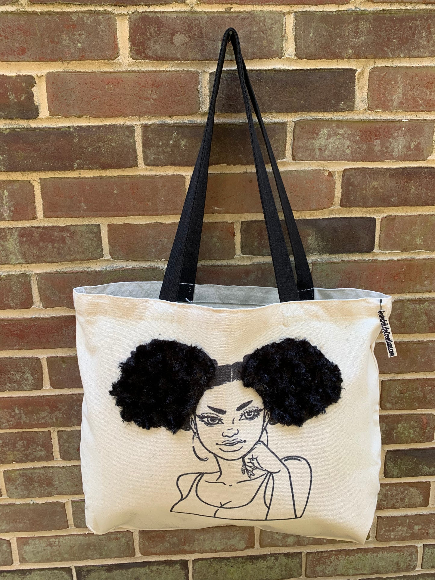 Textured Tote Bag, Afro Puffs, Afro American Woman, Canvas Bag