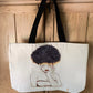 Textured Tote Bag, Afro American Woman Tote, Afro Puff, Canvas Bag