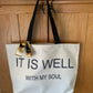 It is Well Large Canvas Tote Bag Blank Heavy Duty Thick and Durable Shoulder Canvas Bag