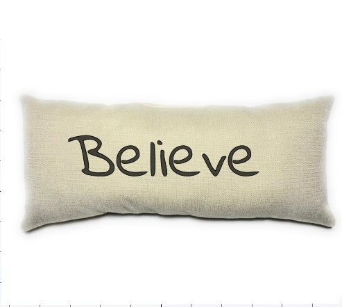 Believe Pillow, Inspirational, Lumbar Pillow, Black and Beige Pillow, Home Decor